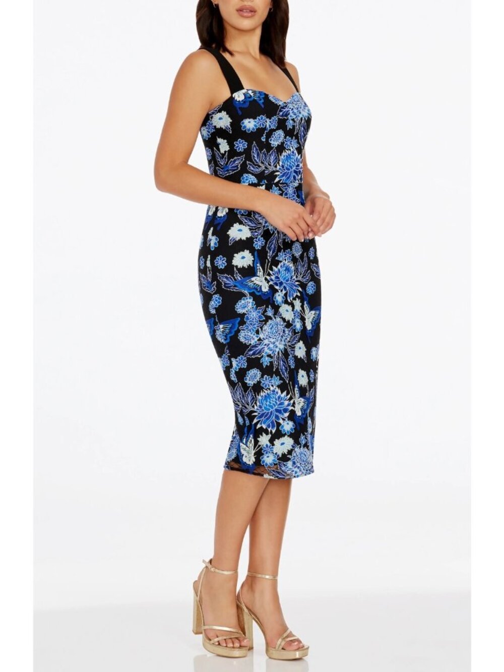 Dress the Population Nicole Women's Floral Cocktail Midi Sheath Dress Size XS - Picture 3 of 5